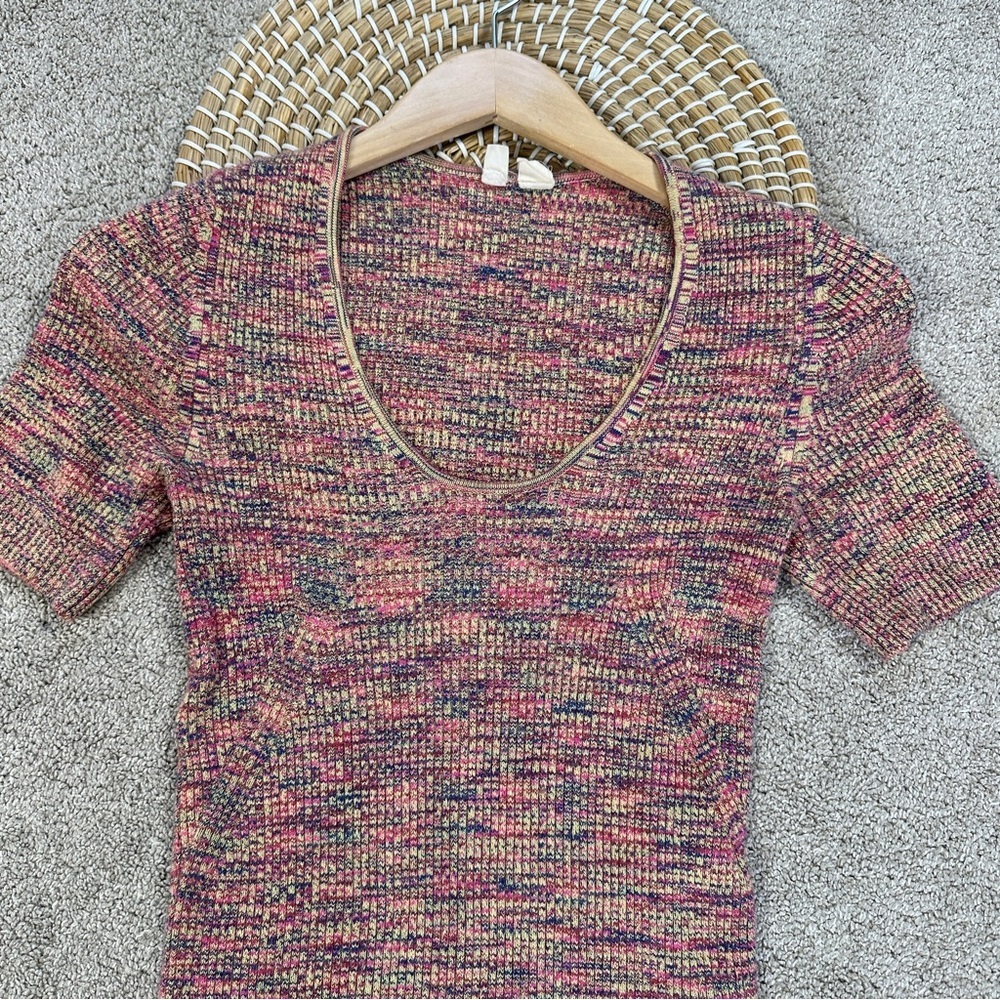 Anthropologie Moth Women’s Spacedye Ribbed Knit Shortsleeve Top Multicolor M - Picture 3 of 9